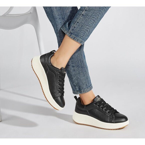 Lucky Step Women Black Rhinestone Sparkly Chunky Retro Braided Casual Sneakers - Picture 9 of 9